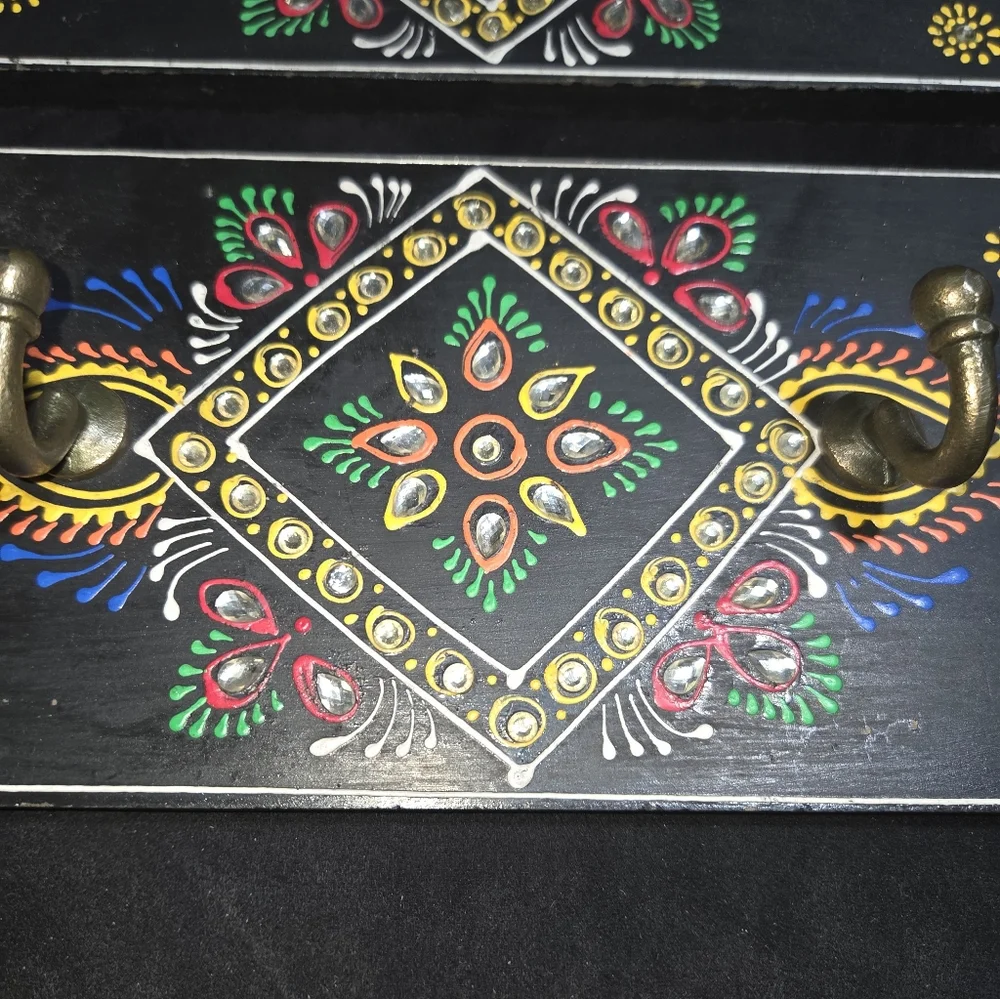 Colorful Painted Wall Plaques With Hooks Boho Chakra Set Of 2